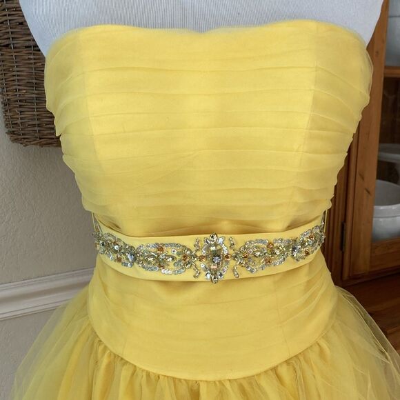New Mori Lee By Madeline Gardner Yellow Tulle Mini Prom Party Dress Juniors Sz 5 - Picture 2 of 16